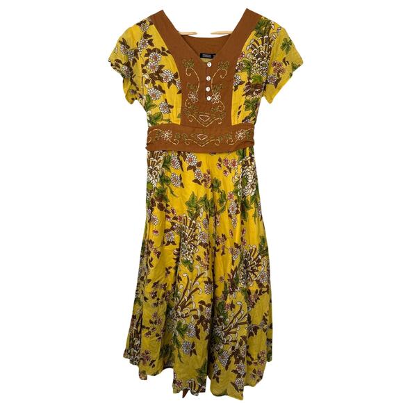 MAGIC Vintage Bohemian Cottagecore Peasant Artsy Garden Midi Sundress M - Picture 1 of 7